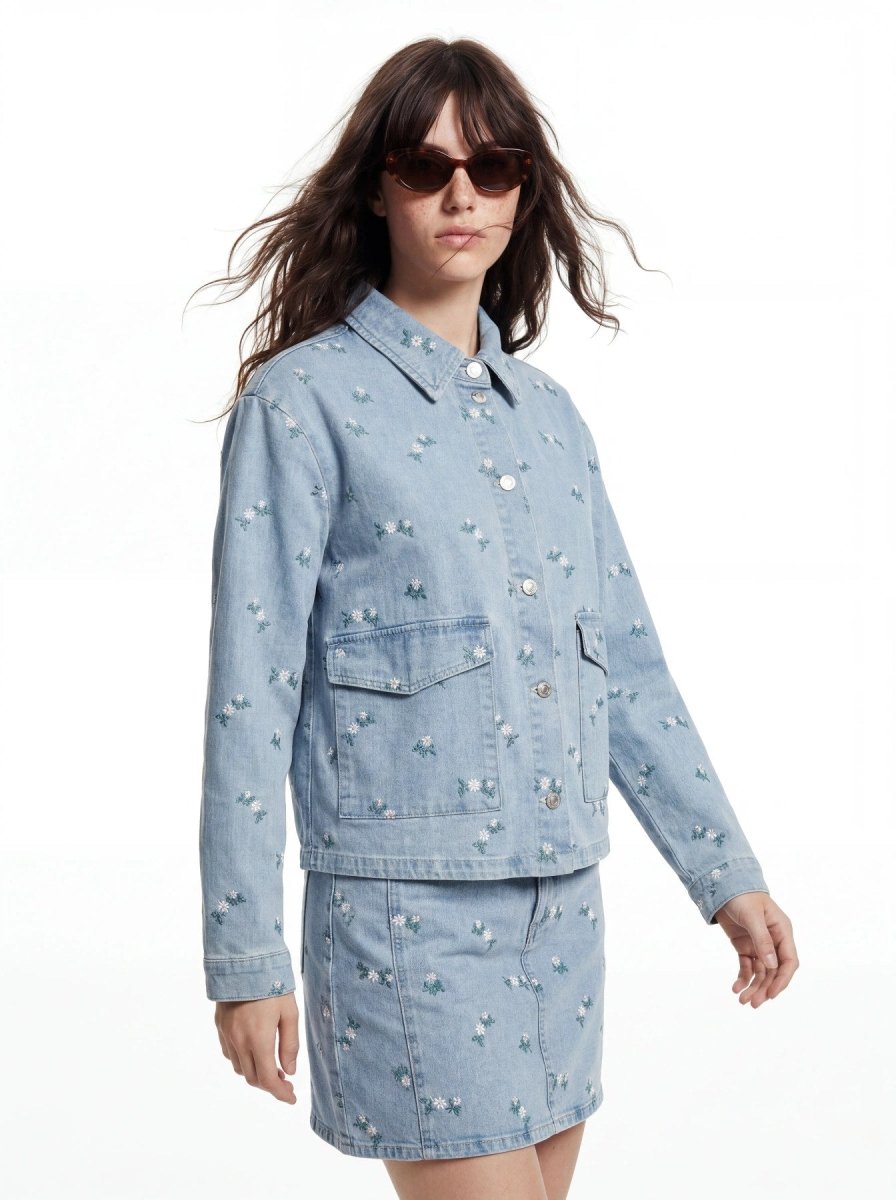 Pcflora Ls Denim Emb Shirt Noos van Pieces – Shirts voor dames | Meisjes Brugge