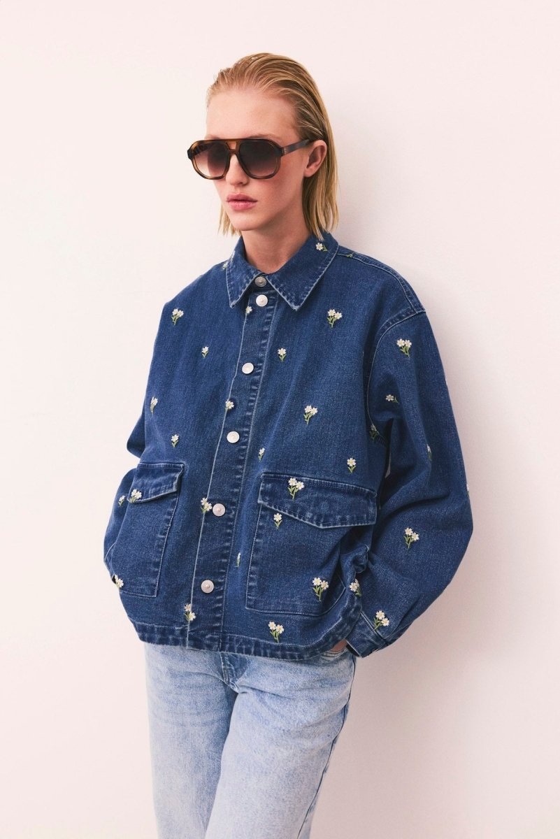 Pcflora Ls Denim Emb Shirt Noos van Pieces – Shirts voor dames | Meisjes Brugge