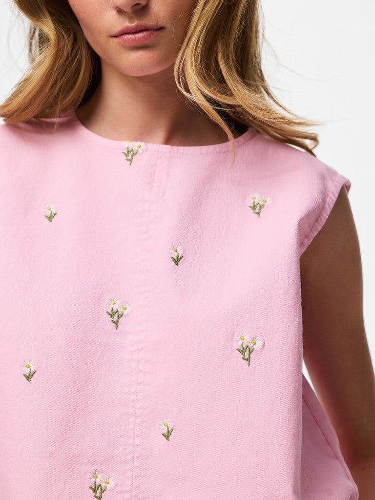 Pcflora Sl Emb Denim Top D2D van Pieces – Tops voor dames | Meisjes Brugge