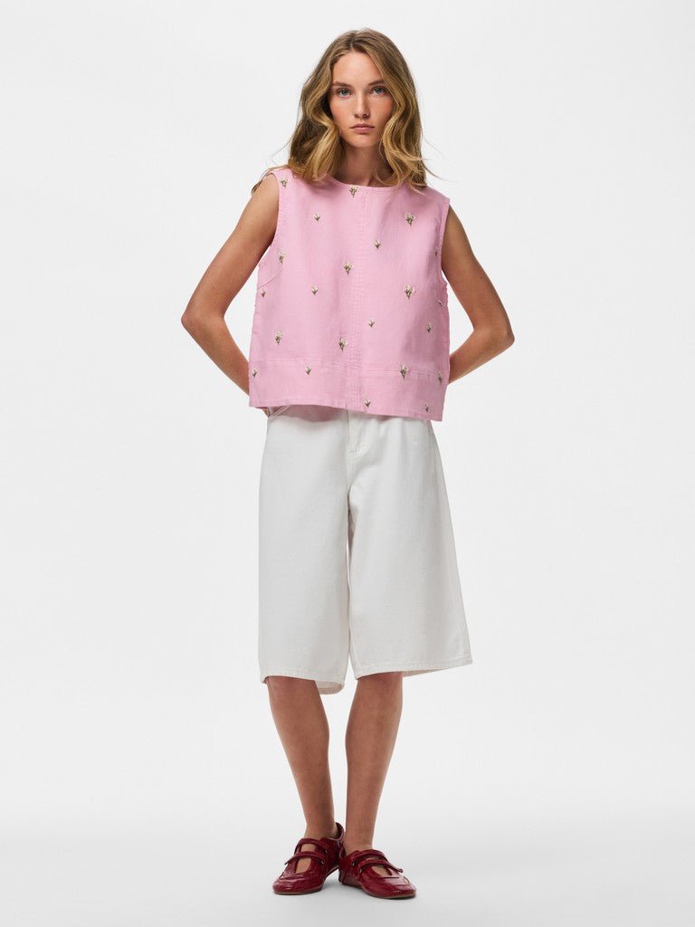 Pcflora Sl Emb Denim Top D2D van Pieces – Tops voor dames | Meisjes Brugge