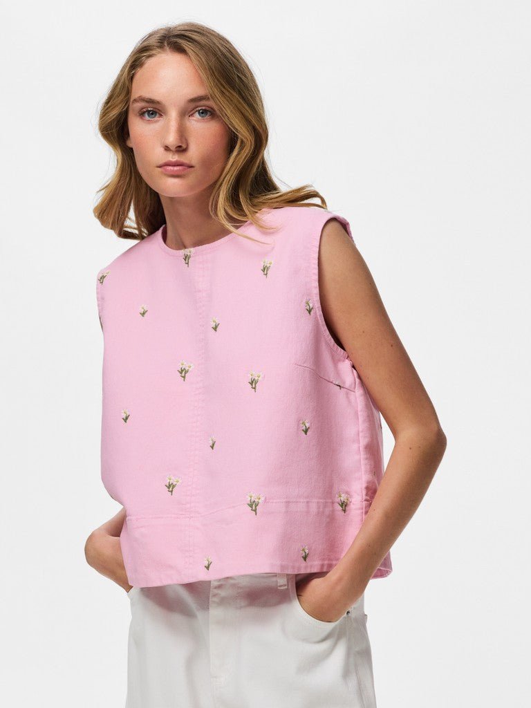 Pcflora Sl Emb Denim Top D2D van Pieces – Tops voor dames | Meisjes Brugge