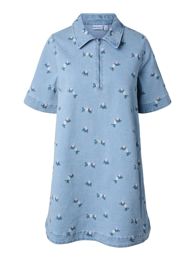 Pcflora Ss Denim Emb Dress – Jurken voor dames in kleur | Meisjes