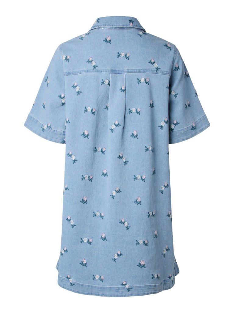 Pcflora Ss Denim Emb Dress – Jurken voor dames in kleur | Meisjes
