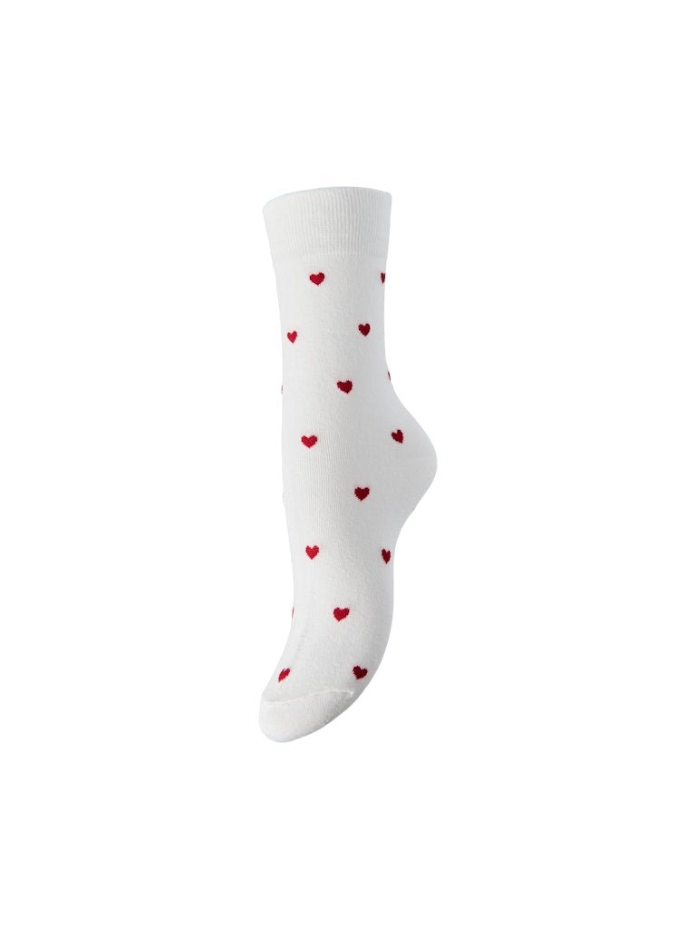 Bright white-HEARTS - HIGH RISK RED ONE SIZE Sokken - Pcfreya Socks van Pieces
