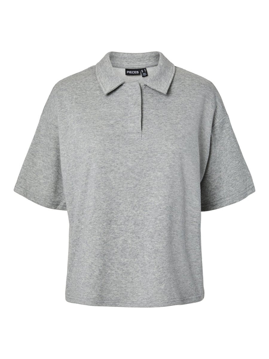 Light grey melange Sweaters - Pcgippy Ss Polo Sweat van Pieces