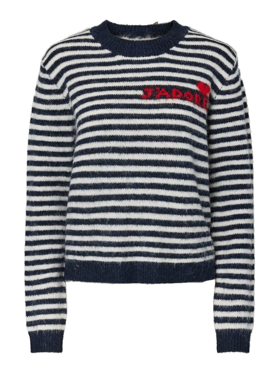 Maritime blue-Egret + red statement Pulls - Pcjada Ls O-Neck Knit van Pieces