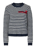 Maritime blue-Egret + red statement Pulls - Pcjada Ls O-Neck Knit van Pieces