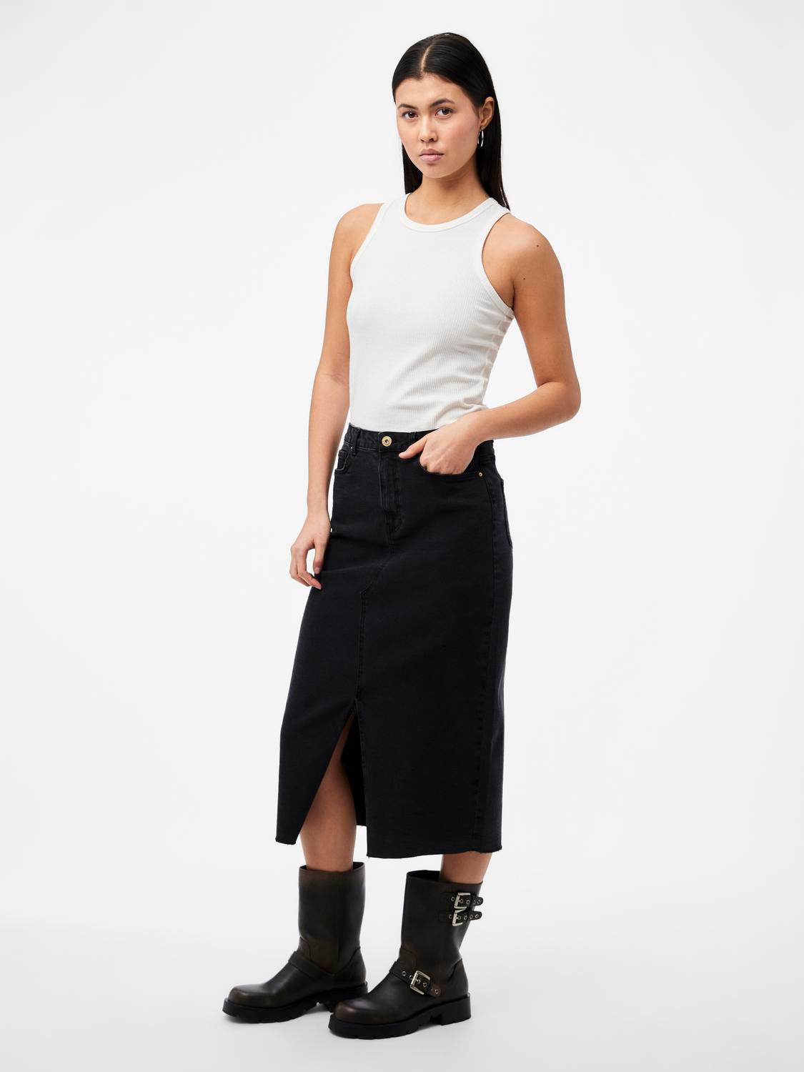 Rokken - Pcjessie Hw Denim Midi Skirt Noos van Pieces