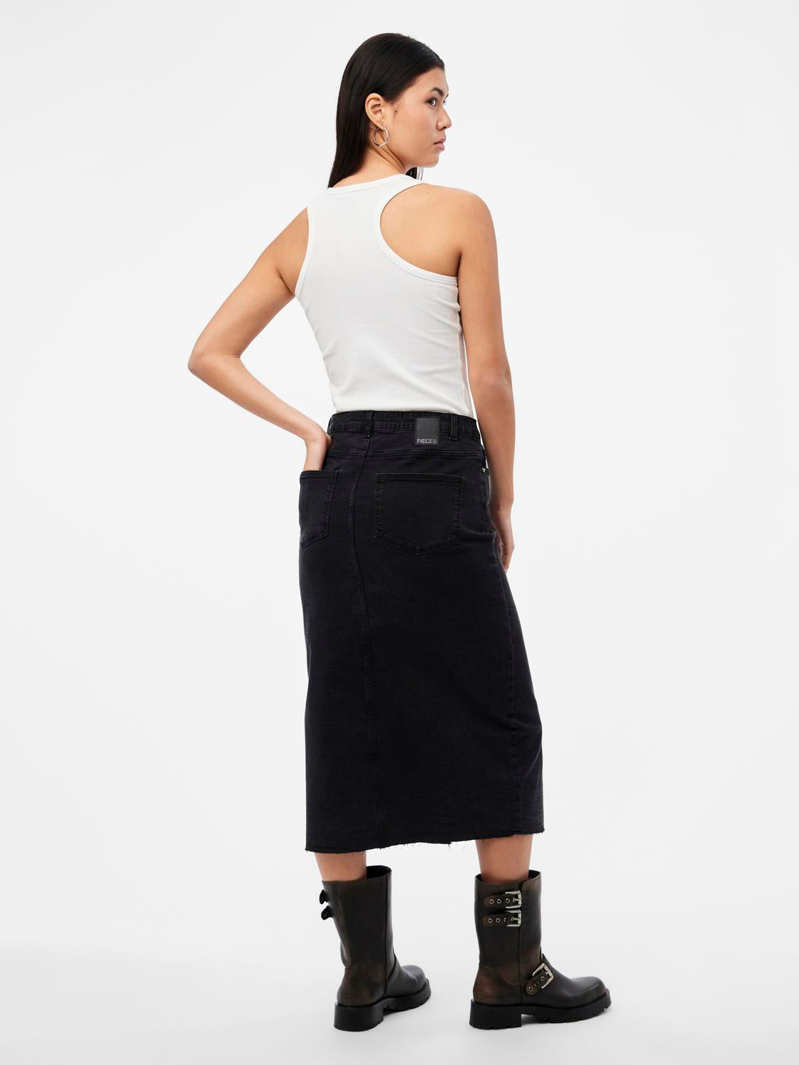 Rokken - Pcjessie Hw Denim Midi Skirt Noos van Pieces