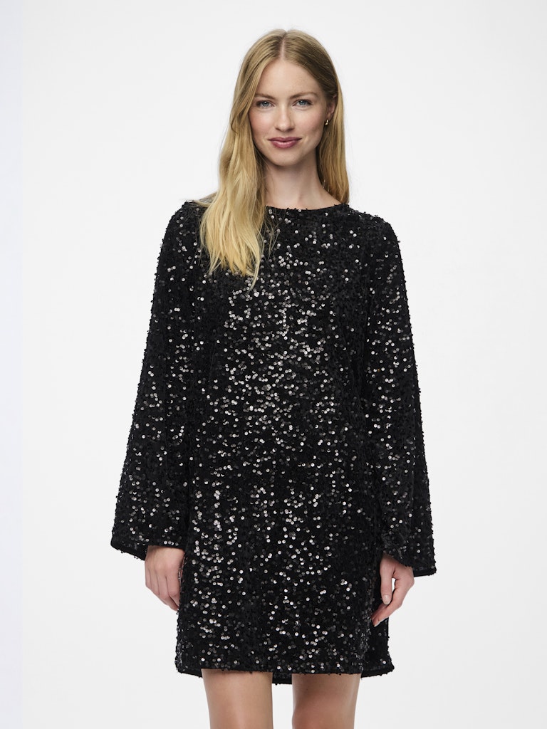 Black Black sequins Jurken - Pckam Ls Deep Back Bow Dress van Pieces