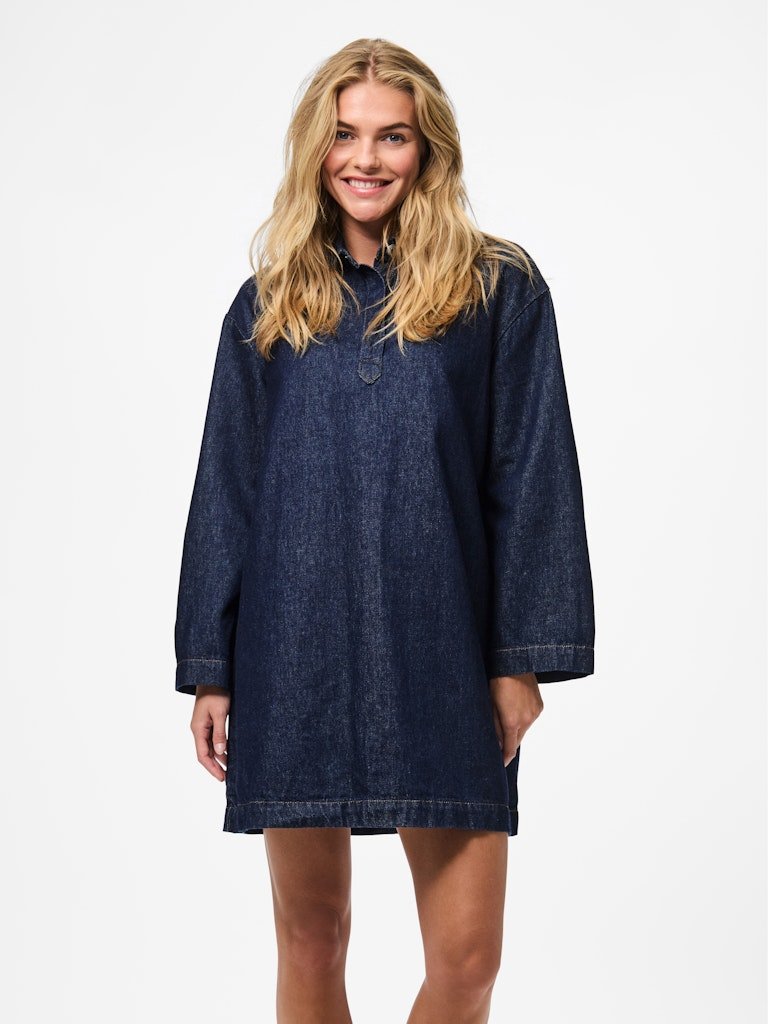 Pckenya Ls A - Shape Denim Dress Noos - koop Jurken van Pieces bij Meisjes Brugge