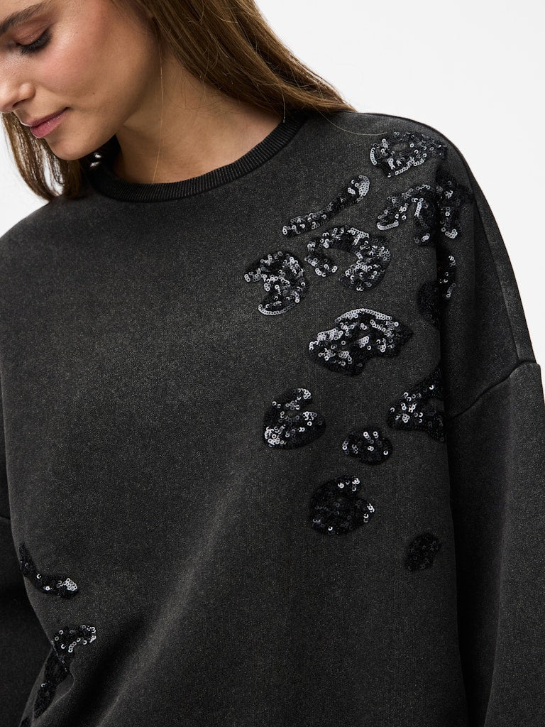 Black Sweaters - Pcmie Ls Sequins Sweatshirt van Pieces