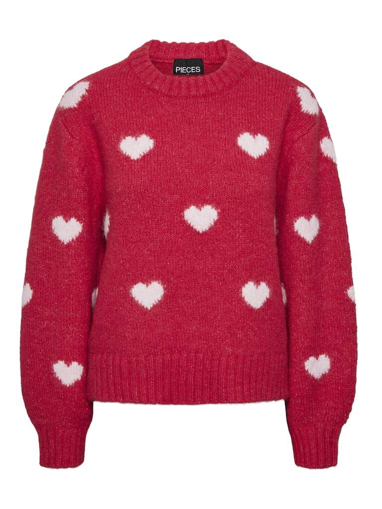 Pcrina Ls O-Neck Heart Knit van Pieces – Pulls voor dames | Meisjes Brugge
