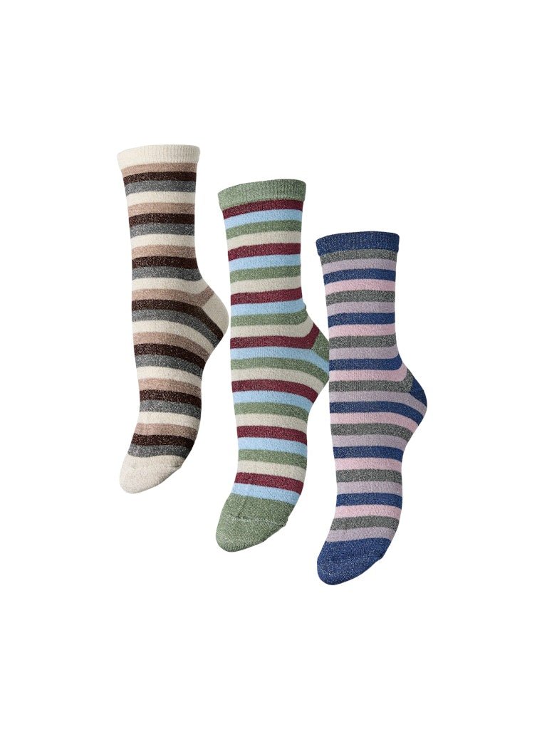 Sokken - Pcsebby Glitter Striped Socks 3-Pack van Pieces