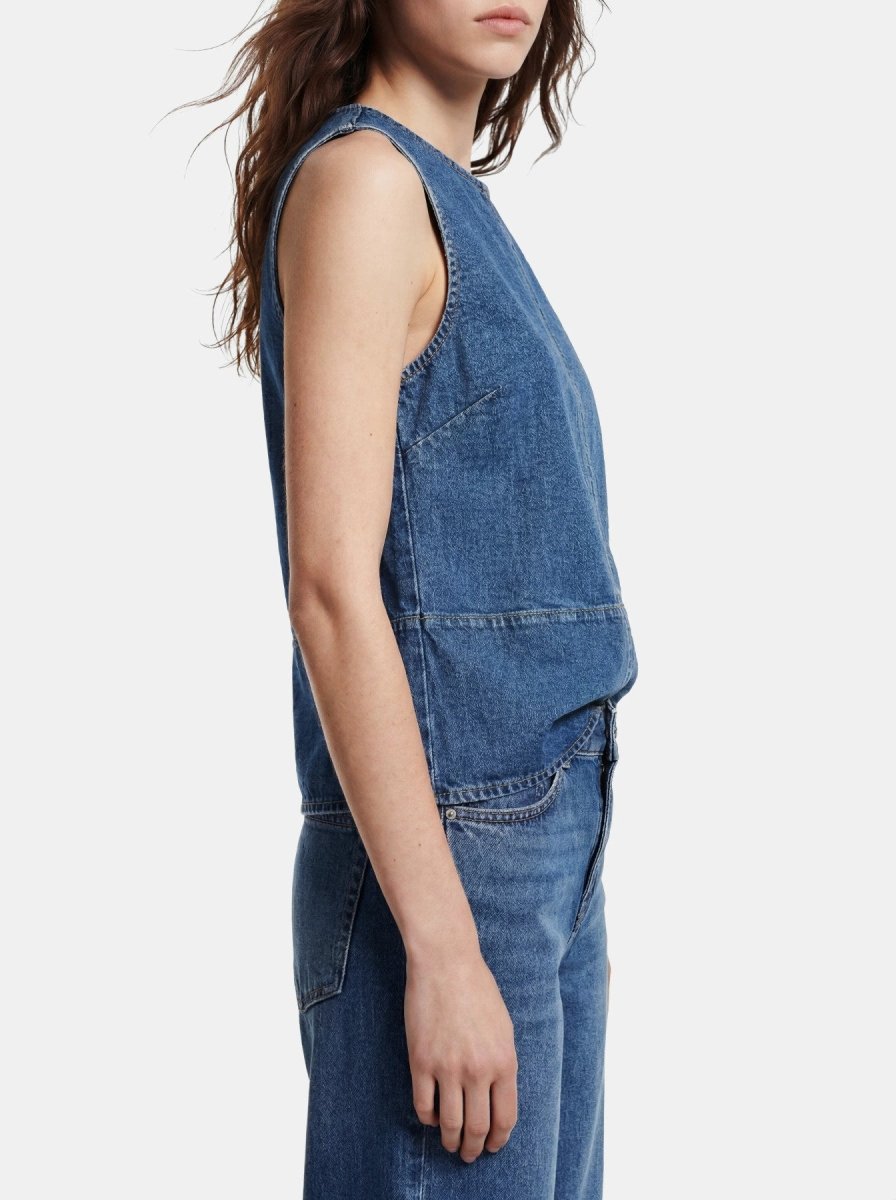 Pcsilke Sl Denim Top Noos van Pieces – Tops voor dames | Meisjes Brugge