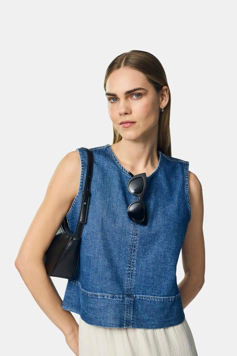 Pcsilke Sl Denim Top Noos van Pieces – Tops voor dames | Meisjes Brugge
