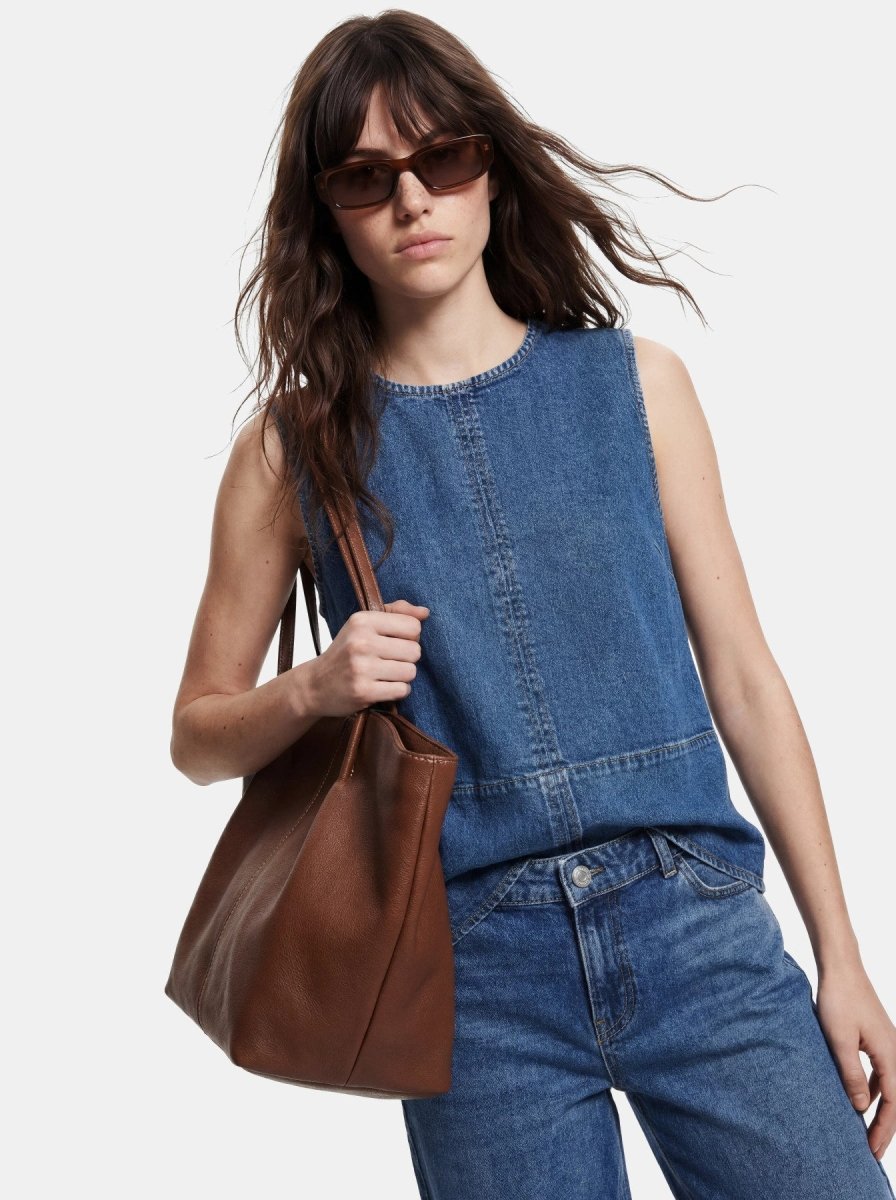 Pcsilke Sl Denim Top Noos van Pieces – Tops voor dames | Meisjes Brugge
