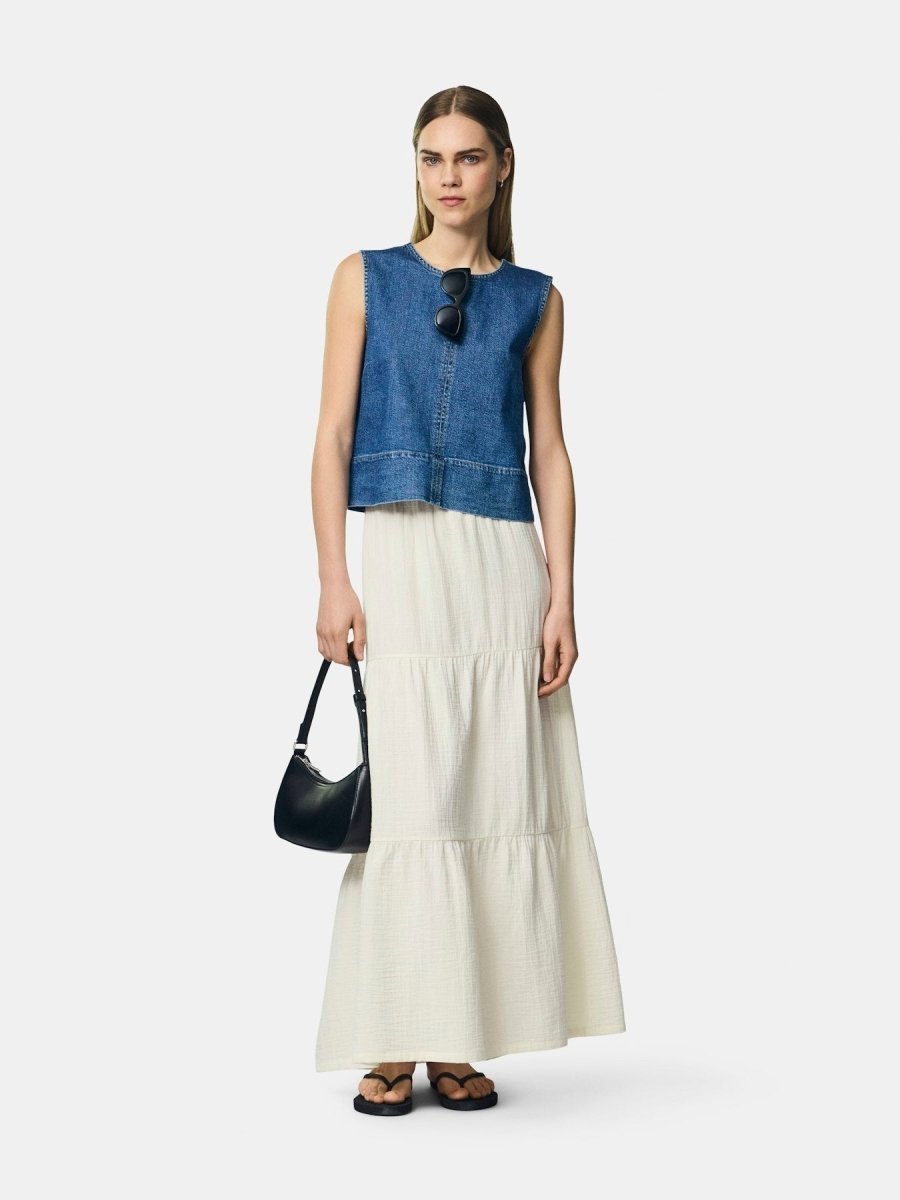 Pcsilke Sl Denim Top Noos van Pieces – Tops voor dames | Meisjes Brugge