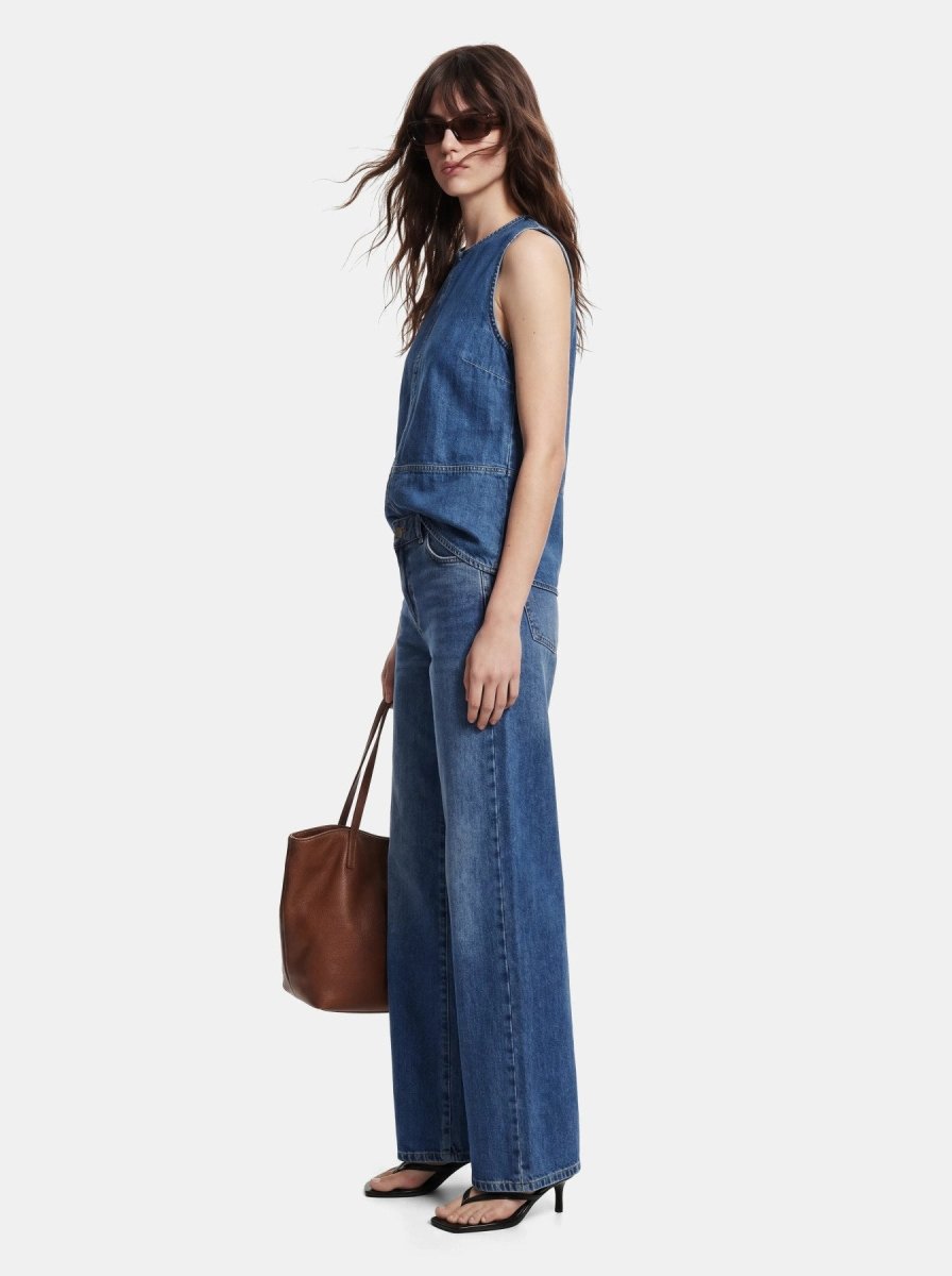 Pcsilke Sl Denim Top Noos van Pieces – Tops voor dames | Meisjes Brugge