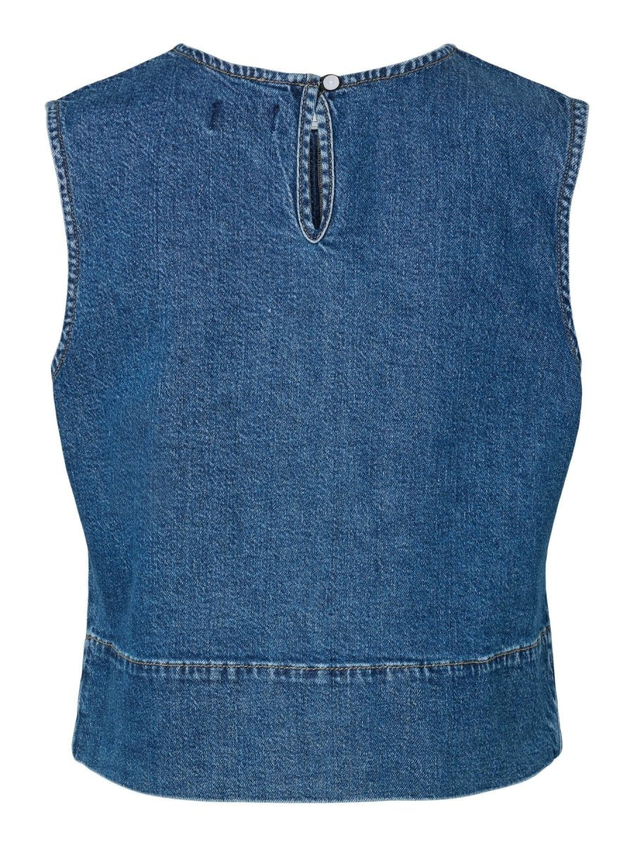 Pcsilke Sl Denim Top Noos van Pieces – Tops voor dames | Meisjes Brugge