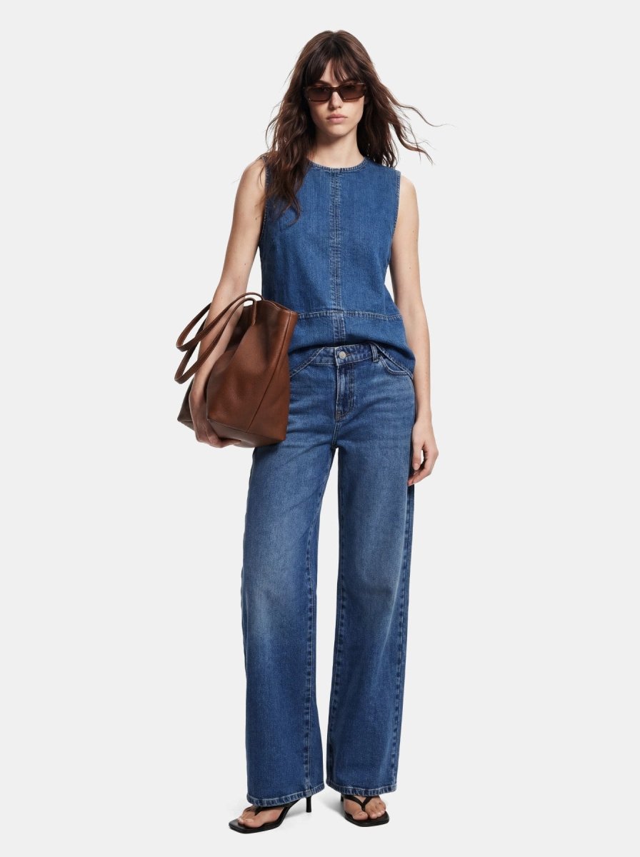 Pcsilke Sl Denim Top Noos van Pieces – Tops voor dames | Meisjes Brugge