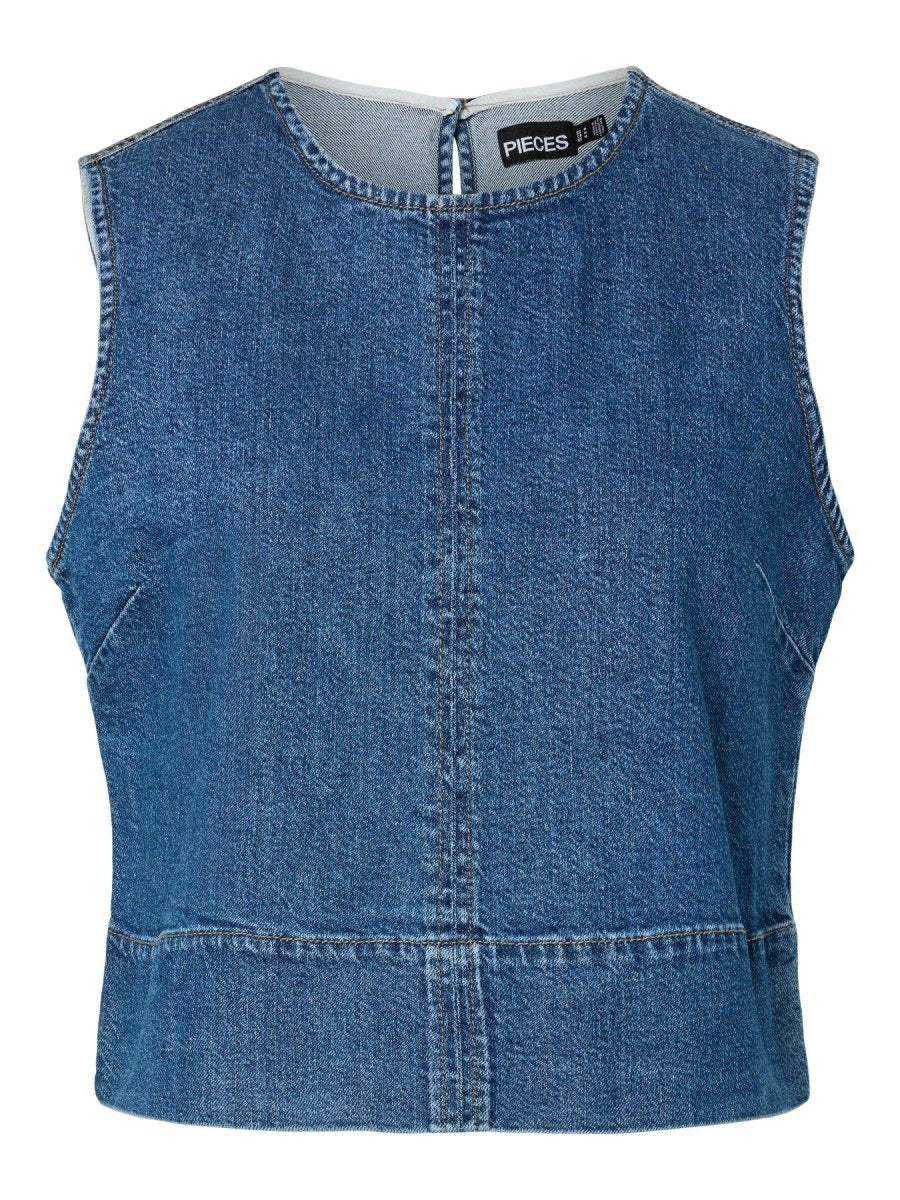 Pcsilke Sl Denim Top Noos van Pieces – Tops voor dames | Meisjes Brugge