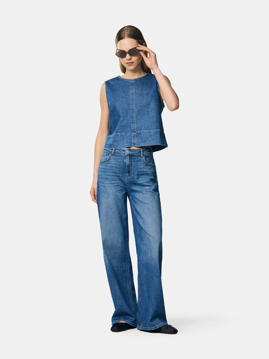 Pcsilke Sl Denim Top Noos van Pieces – Tops voor dames | Meisjes Brugge