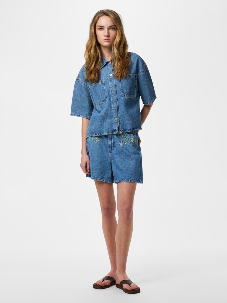 Pcsky Embroidery 3/4 Denim Shirt van Pieces – Shirts voor dames | Meisjes Brugge