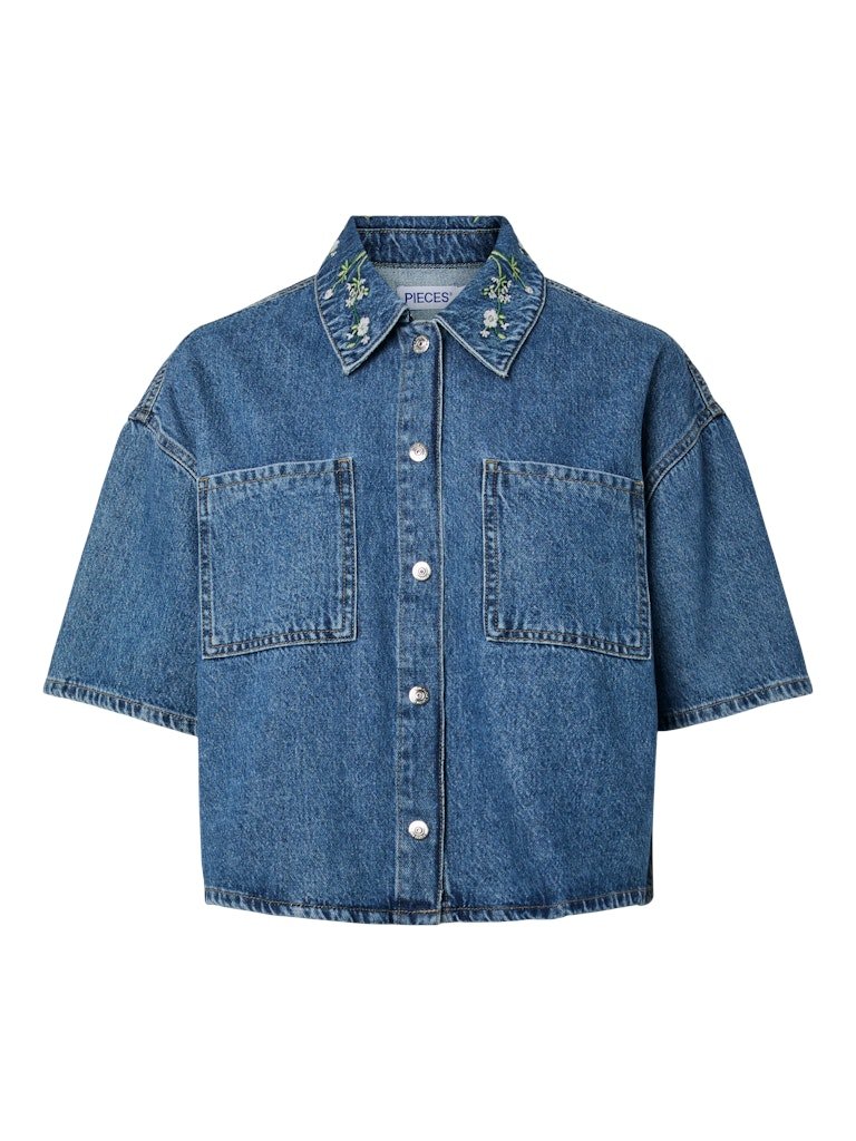 Pcsky Embroidery 3/4 Denim Shirt van Pieces – Shirts voor dames | Meisjes Brugge
