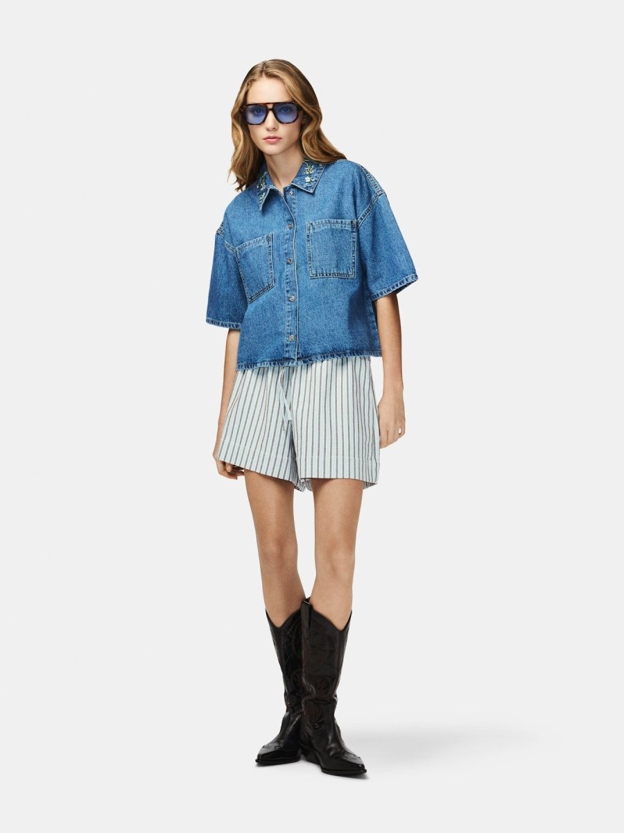 Pcsky Embroidery 3/4 Denim Shirt van Pieces – Shirts voor dames | Meisjes Brugge