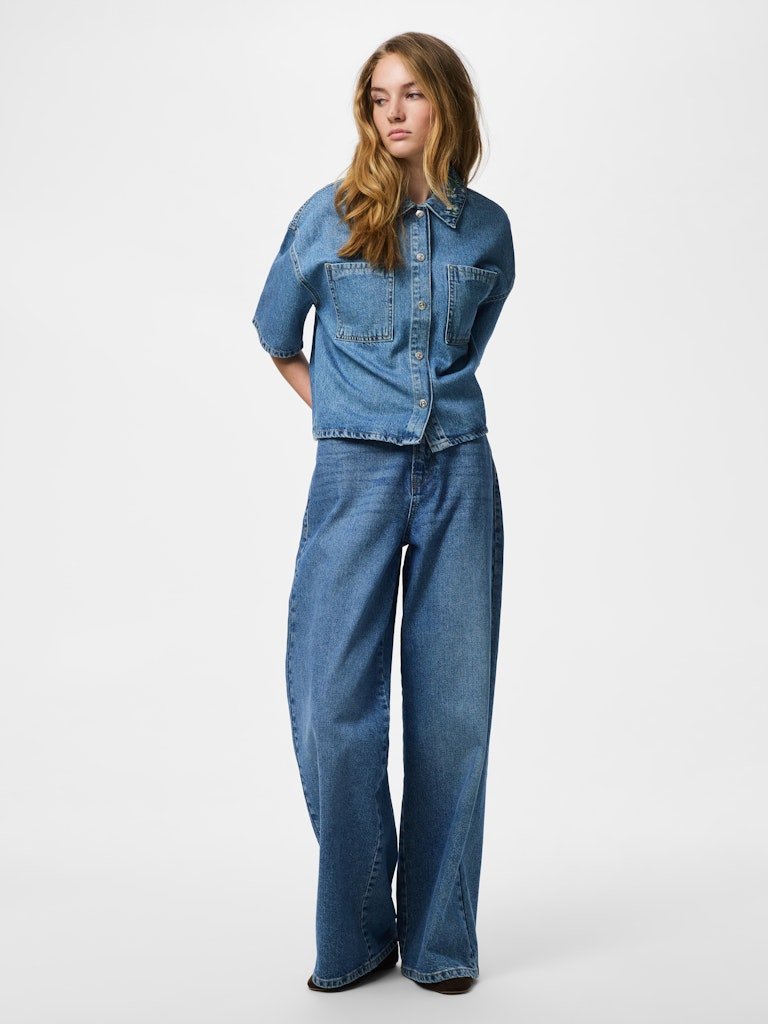 Pcsky Embroidery 3/4 Denim Shirt van Pieces – Shirts voor dames | Meisjes Brugge