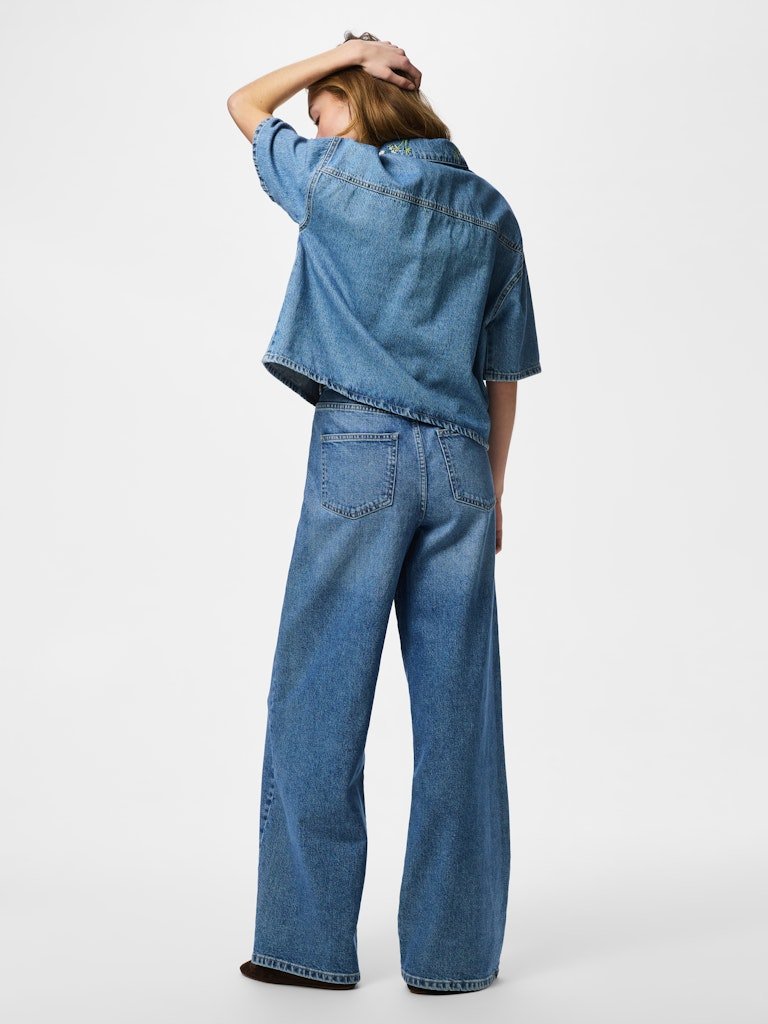 Pcsky Embroidery 3/4 Denim Shirt van Pieces – Shirts voor dames | Meisjes Brugge