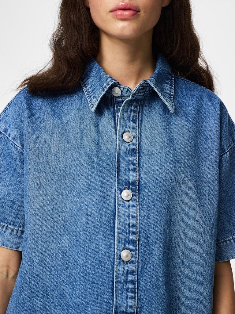 Pcsky Ss A-Shape Denim Dress Noos van Pieces – Jurken voor dames | Meisjes Brugge
