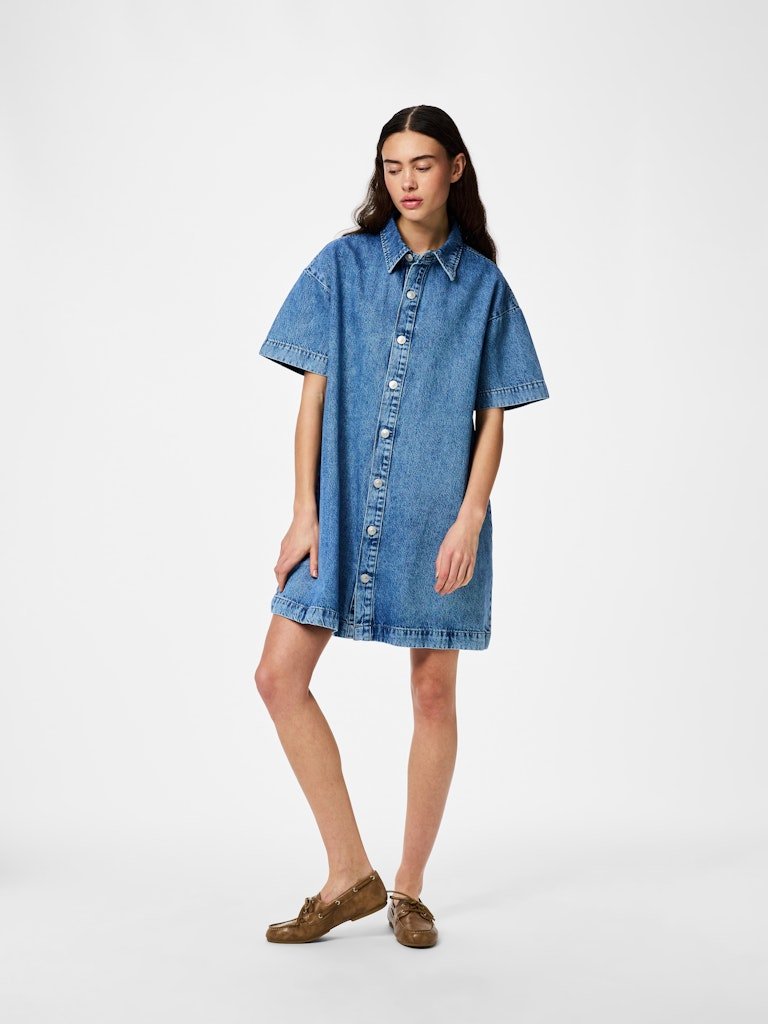 Pcsky Ss A-Shape Denim Dress Noos van Pieces – Jurken voor dames | Meisjes Brugge