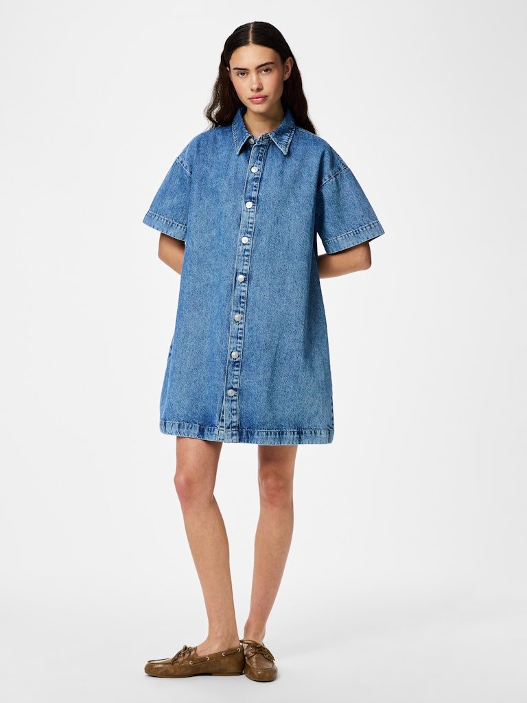 Pcsky Ss A-Shape Denim Dress Noos van Pieces – Jurken voor dames | Meisjes Brugge