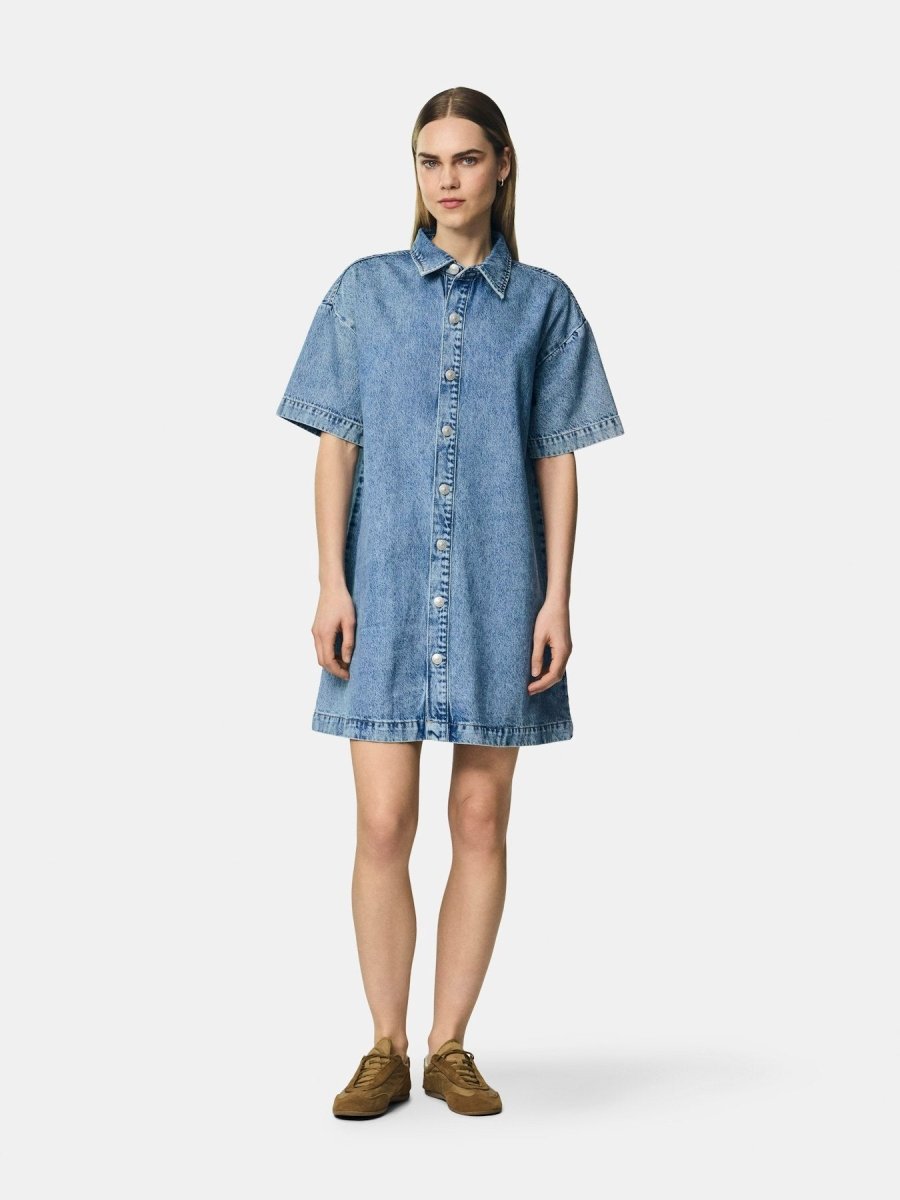 Pcsky Ss A-Shape Denim Dress Noos van Pieces – Jurken voor dames | Meisjes Brugge