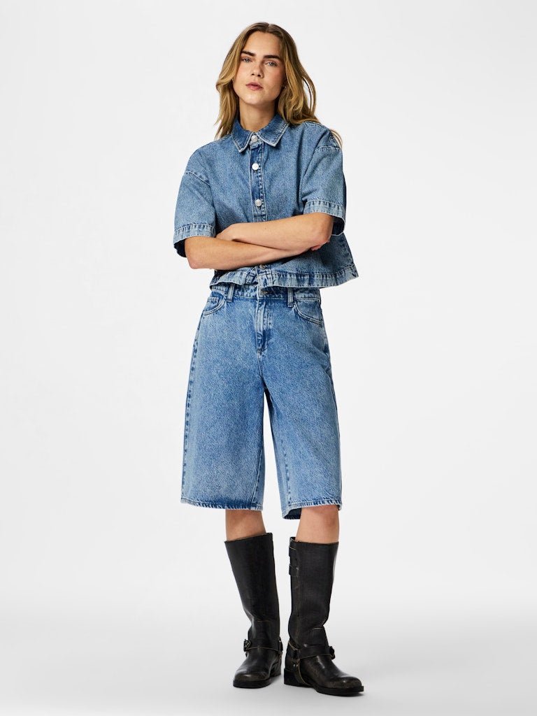 Pcsky Ss A-Shape Denim Top Noos van Pieces – Shirts voor dames | Meisjes Brugge