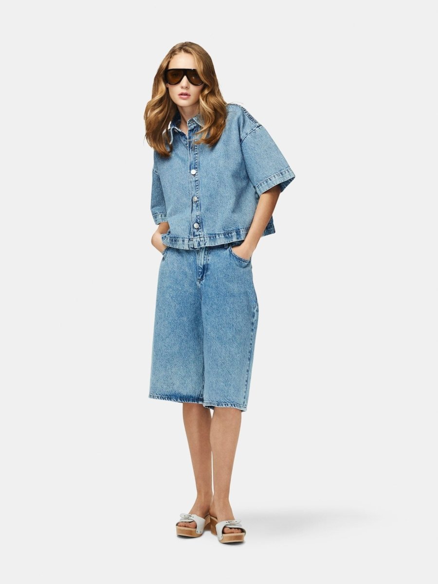 Pcsky Ss A-Shape Denim Top Noos van Pieces – Shirts voor dames | Meisjes Brugge