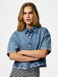 Pcsky Ss A - Shape Denim Top Noos – Shirts voor dames in kleur | Meisjes