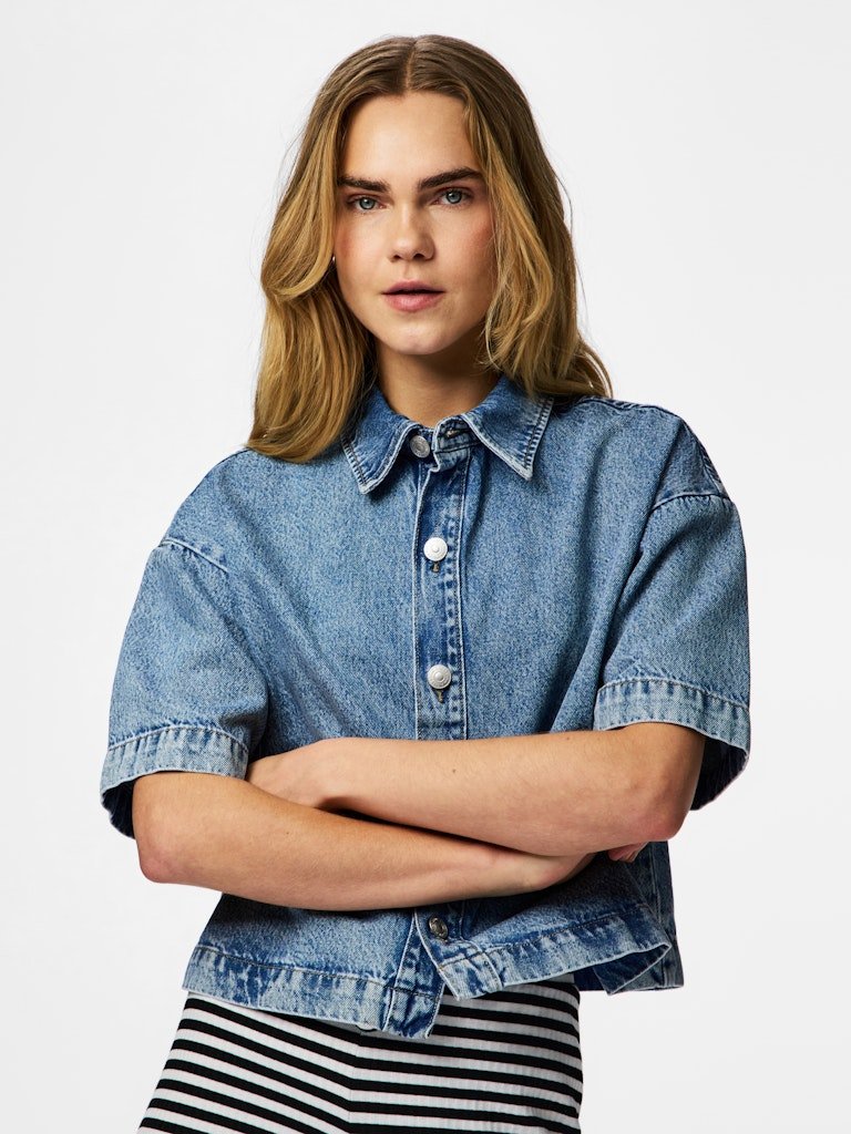 Pcsky Ss A-Shape Denim Top Noos van Pieces – Shirts voor dames | Meisjes Brugge