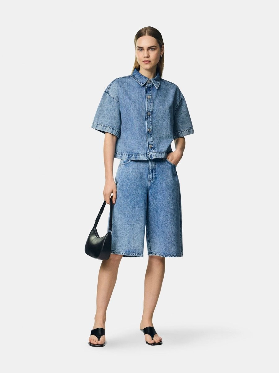 Pcsky Ss A-Shape Denim Top Noos van Pieces – Shirts voor dames | Meisjes Brugge