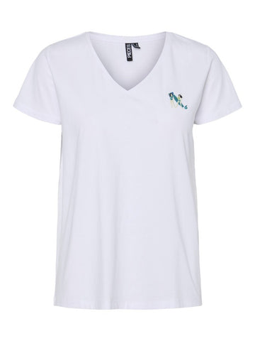 Pctilly Ss V - Neck Emb T-Shirt - koop T-shirts van Pieces bij Meisjes Brugge