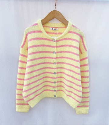jaune rose One Size Cardigans - Salu Striped Cardigan van Kilky
