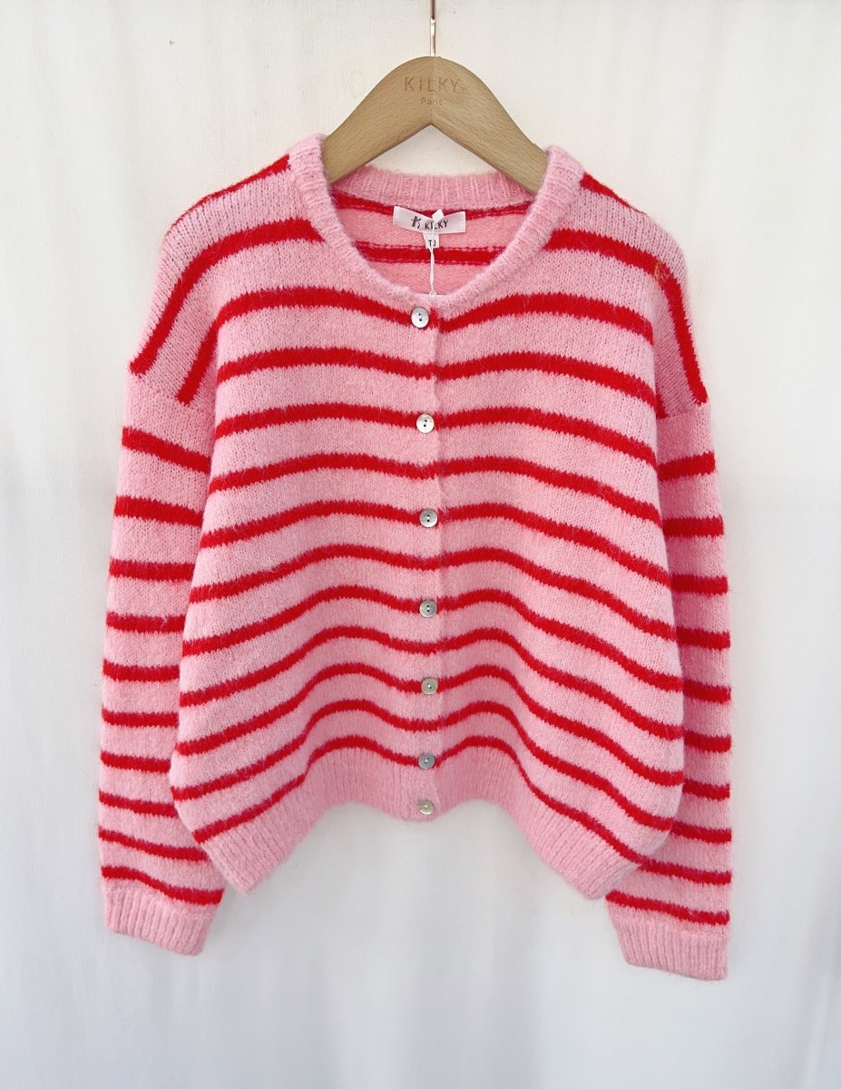 rose rouge One Size Cardigans - Salu Striped Cardigan van Kilky