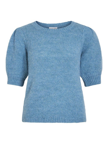 Delphinium Blue Pulls - Vibows O-Neck 3/4 Knit Top van Vila