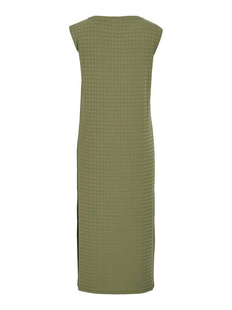 Oil Green Jurken - Vibrenda Boat Neck S/L Midi Dress van Vila