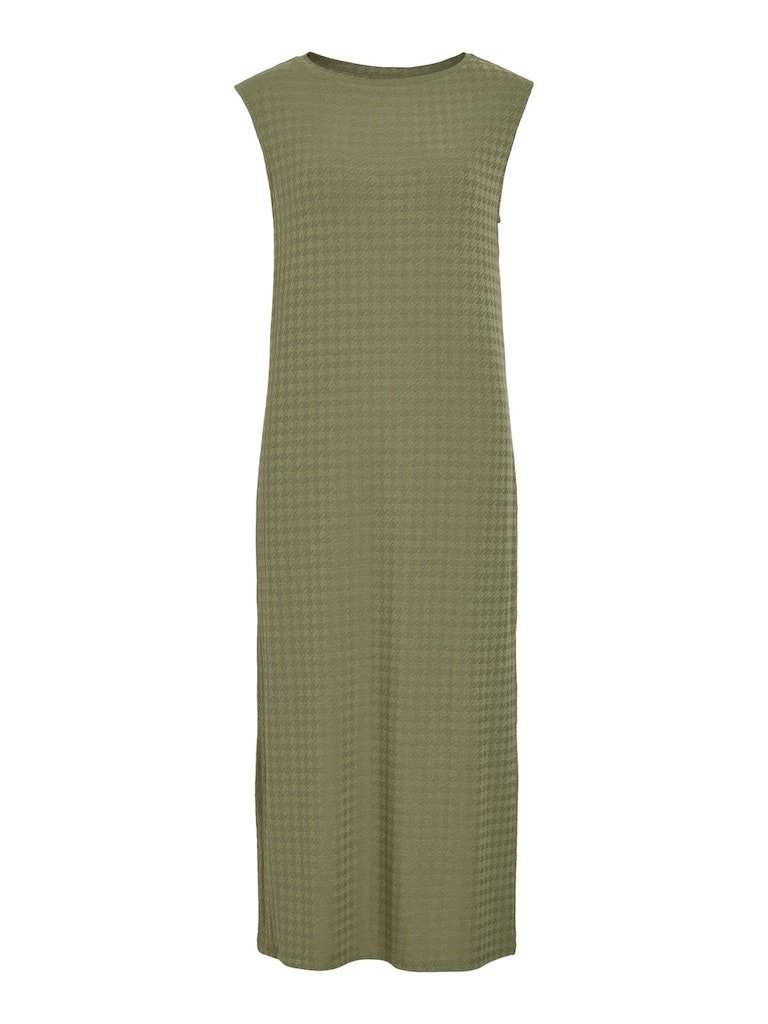 Oil Green Jurken - Vibrenda Boat Neck S/L Midi Dress van Vila