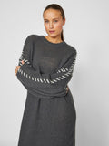 Dark Grey WHITE CHAIN STITCHING Jurken - Vichoca New L/S Knit Dress van Vila