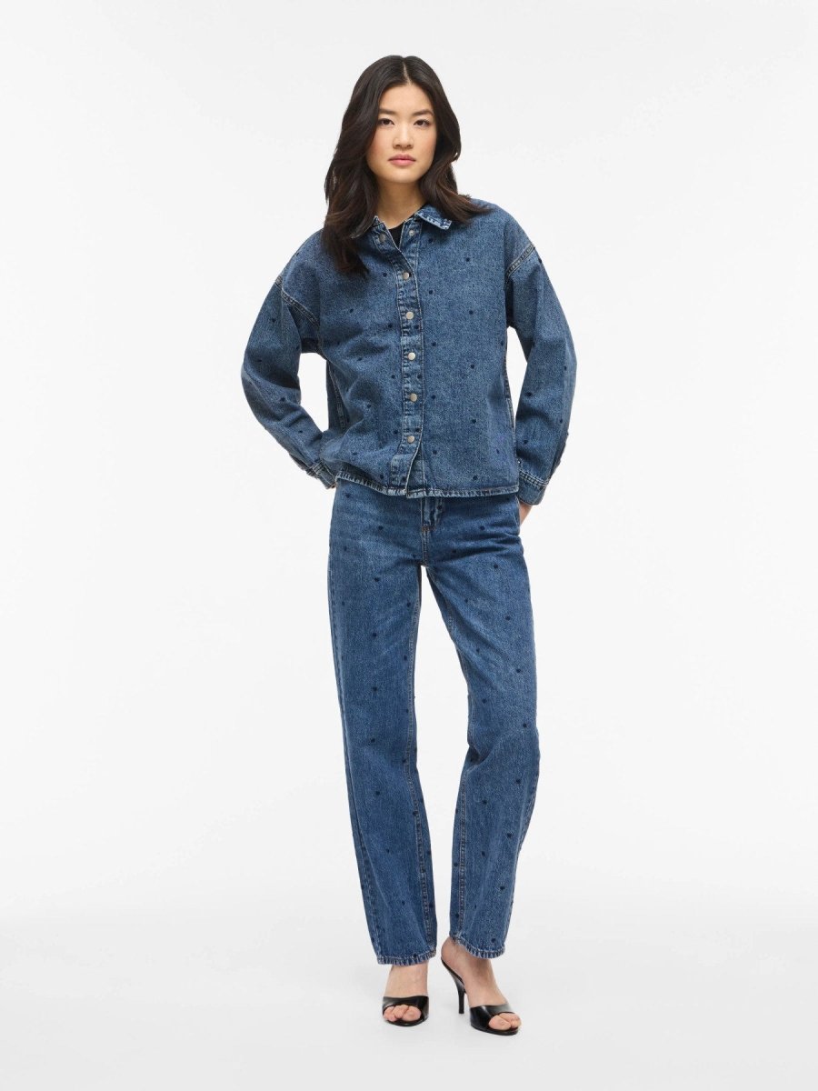 Shirts - Vicreek L/S Denim Heart Emb Shirt van Vila