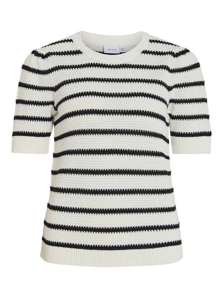 Vidalo O - Neck S/S Stripe Knit Noos - SS25 - koop Pulls van Vila bij Meisjes Brugge
